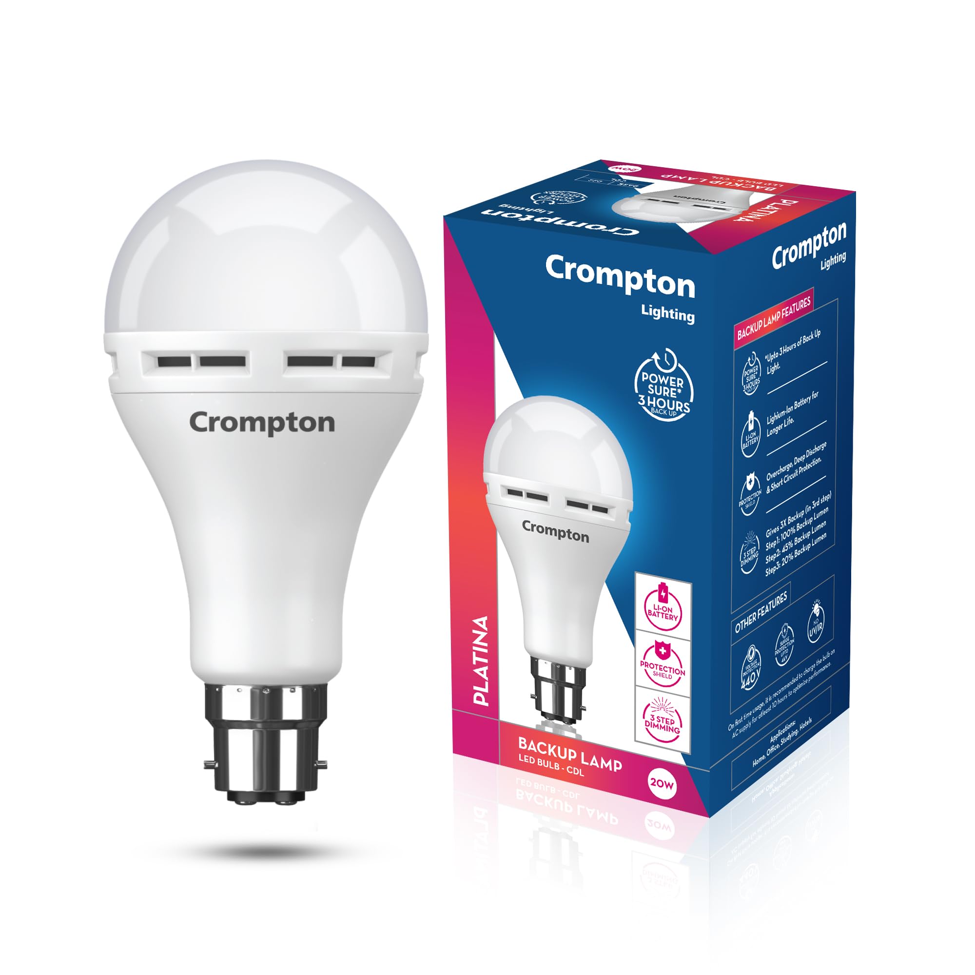 Crompton 20 Watt Emergency LED Bulb | B22 Base | Upto 3 Hour Battery Back Up | Cool Day Light (Pack of 1) | 3-Step Dimming | Li-ion Battery-picture-32