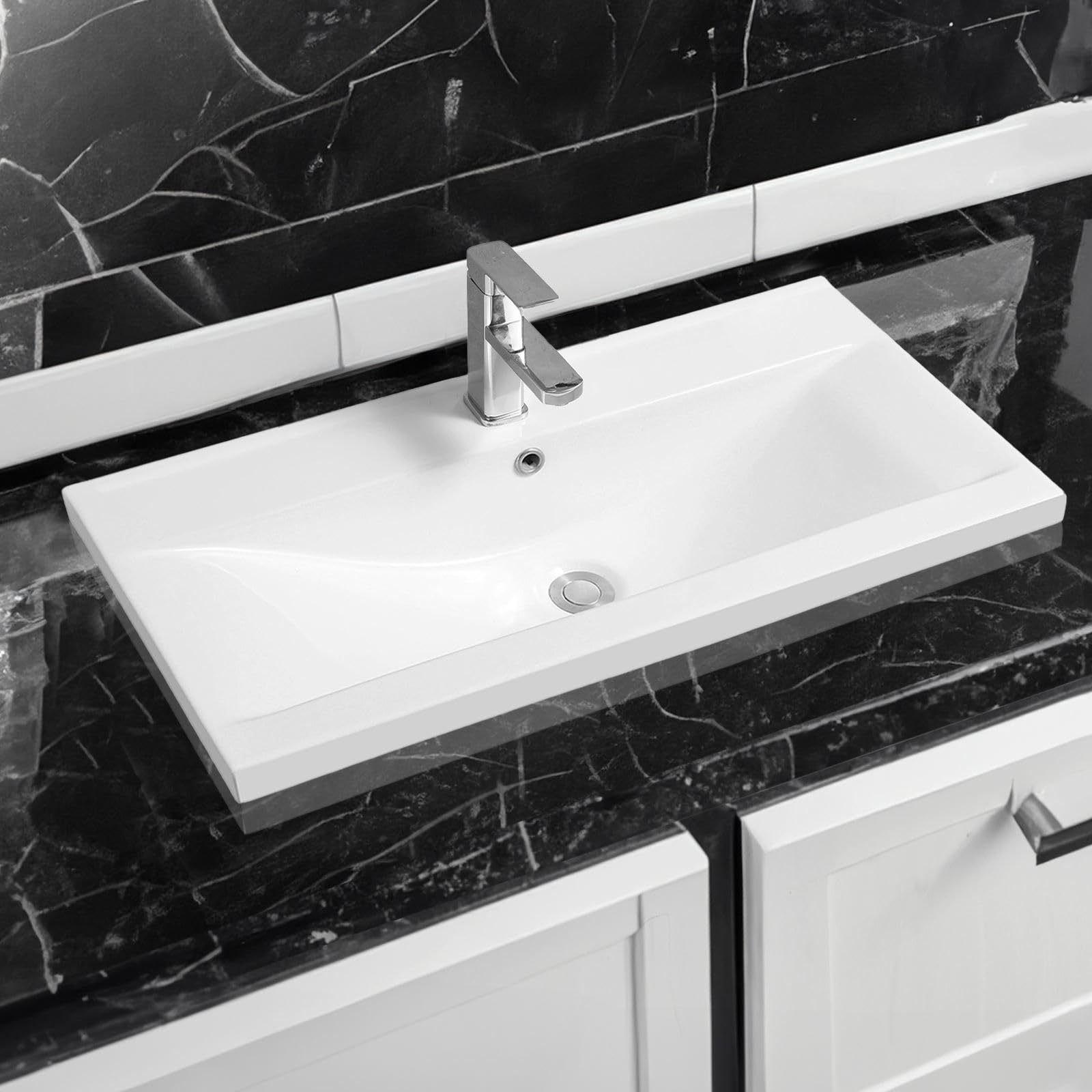 Limoge 5004 Ceramic 80Cm X 40Cm Mid-Edge Inset Basin With Dipped Bowl from B&Q