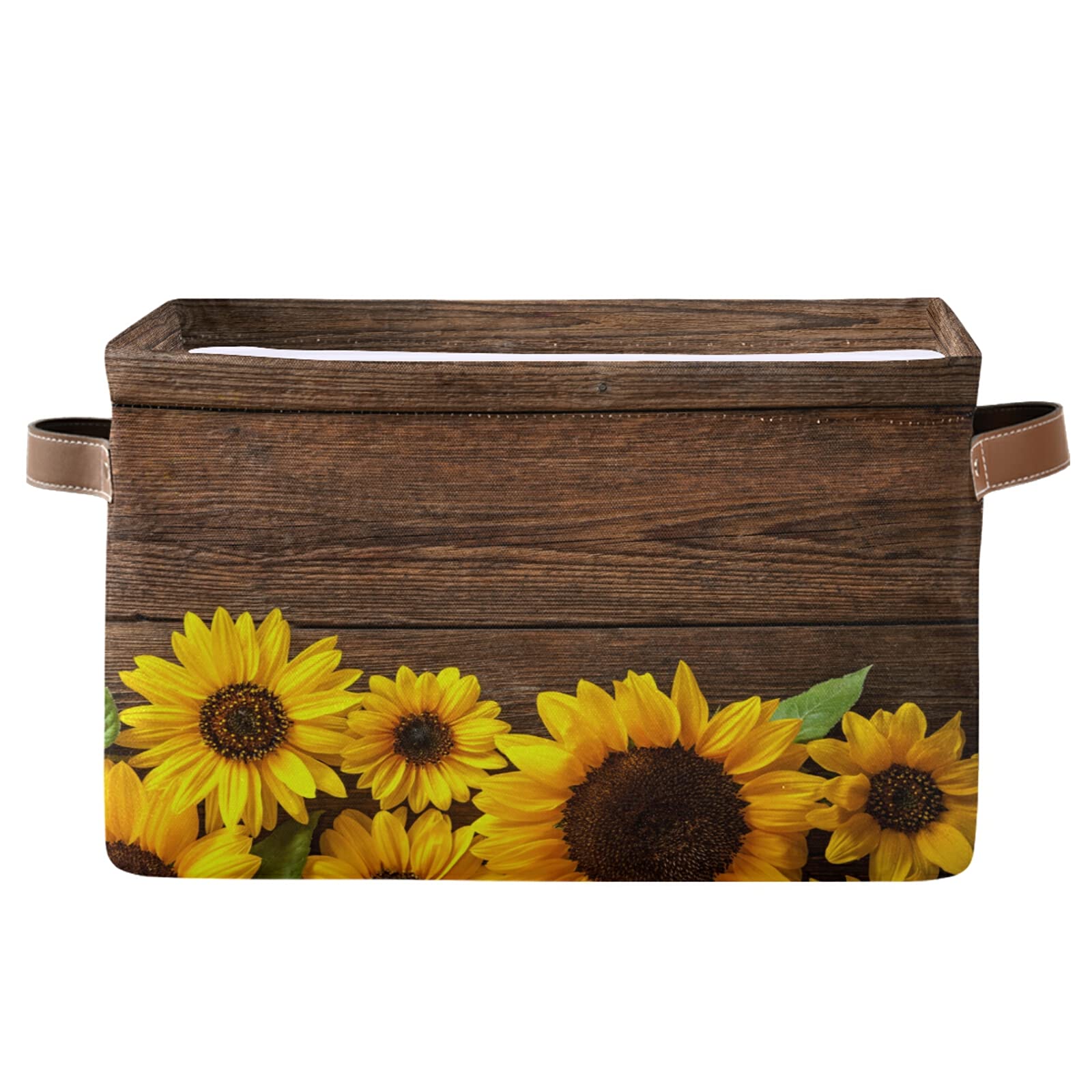 Sunflower Wooden Board Cube Storage Bin with Handle Collapsible Laundry Storage Basket Rectangle Toys Organizer for Home Office Closet Shelves Nursery 1 Pack