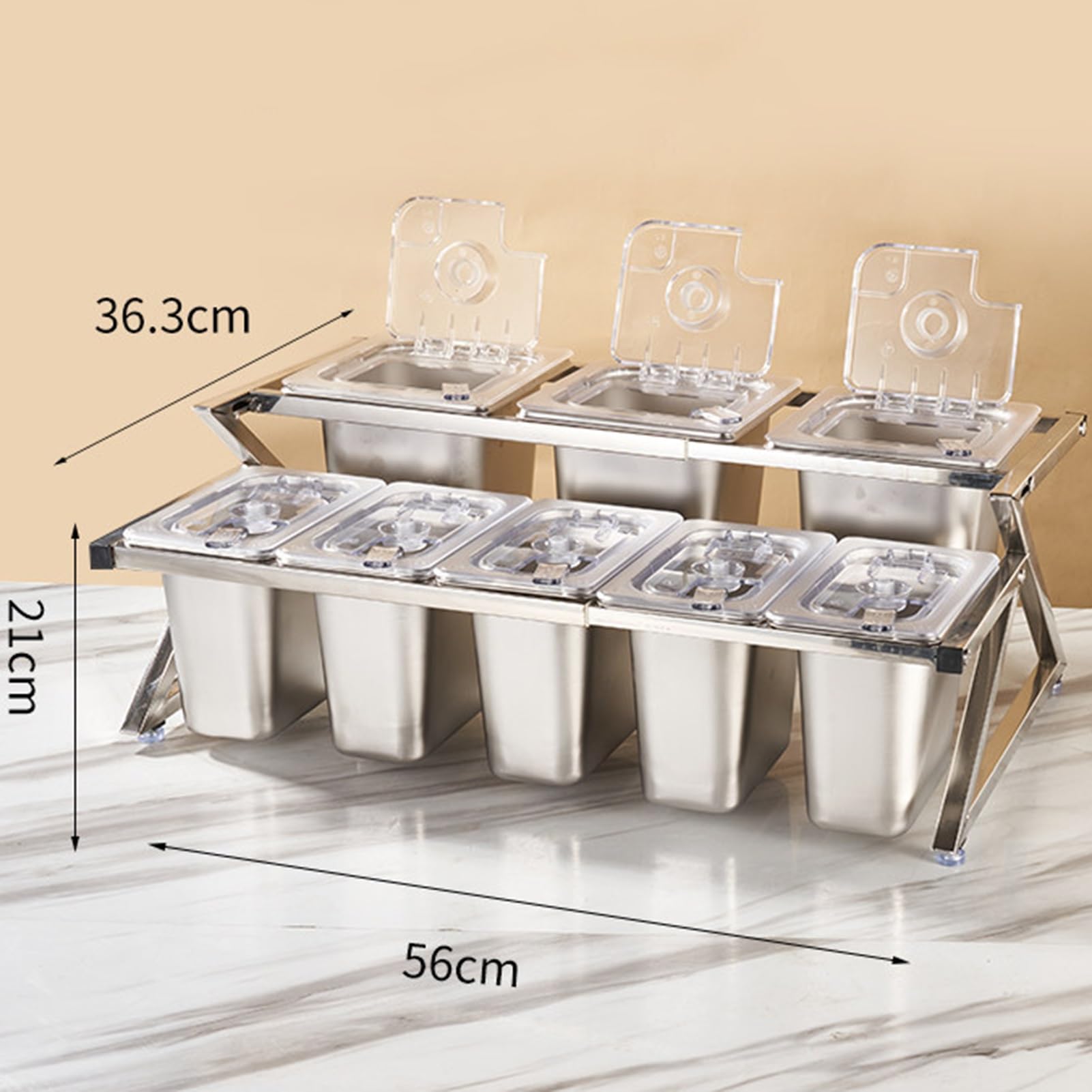 Questa Stazione per condimenti per Pizza con Coperchio Ribaltabile e Set di Palette, Supporto Organizer per spezie in Acciaio Inossidabile, Porta guarnizioni Inclinato da banco per Salse, ma