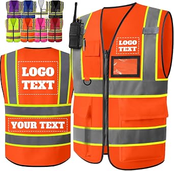 Custom Logo Safety Vest for Men Women Class 2 High Visibility Reflective Work Vest with 4 Pockets