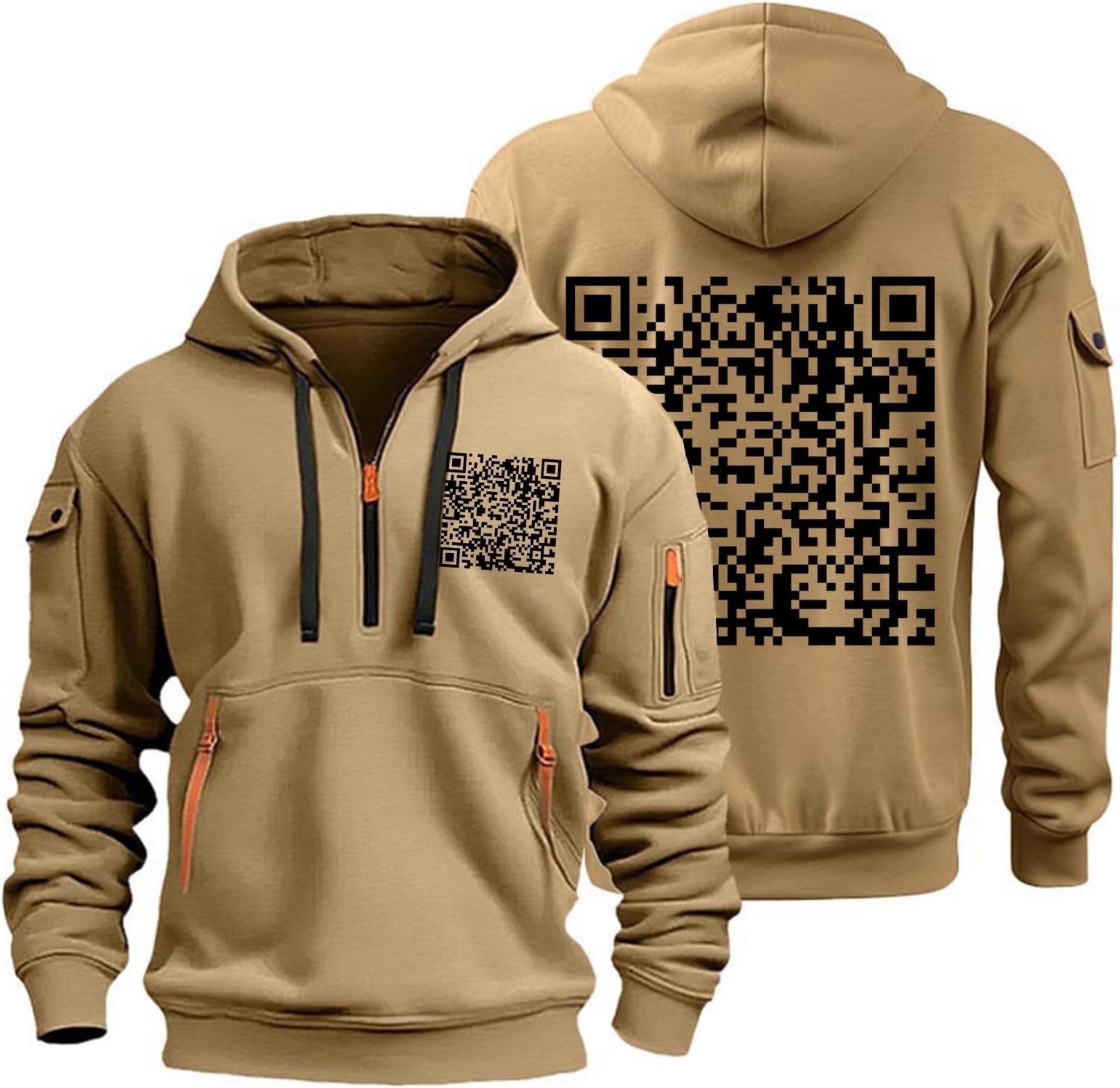 GUTOUWAN Funny Hoodies for Men Qr Code Hoodie Fuck You Qr Code Hoodie Zipper Arm Pocket Men'S Sports Large Casual Hoodie,Fleece Sweaters Long Sleeve Thick Sweatshirt Fashion Y2K Clothes for Men