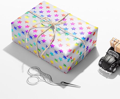 Miniatura 2 de Rollo de papel de regalo arcoíris  Papel de regalo colorido con líneas de corte para cumpleaños, vacaciones, bodas, baby shower, fiesta, paquete de