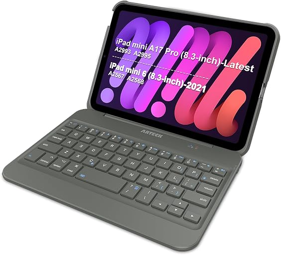 Arteck iPad mini A17 Pro (8.3-inch) Keyboard Case, Bluetooth Keyboard with Protection Shockproof Case for Apple 8.3-inch iPad mini A17 Pro