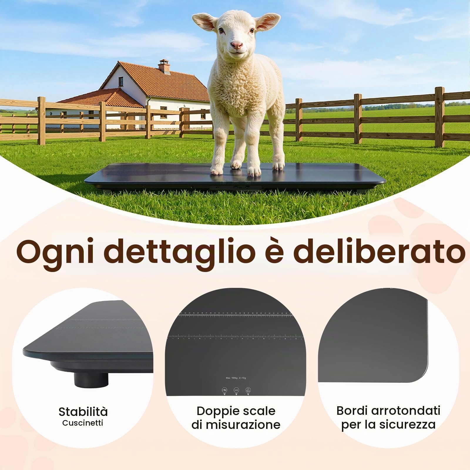 Bilancia digitale per animali domestici, bilancia per cani, fino a 100 kg, precisione 10 g, grande piattaforma, display LCD, 3 modalità di pesatura, funzione tara, bilancia per animali, per cani
