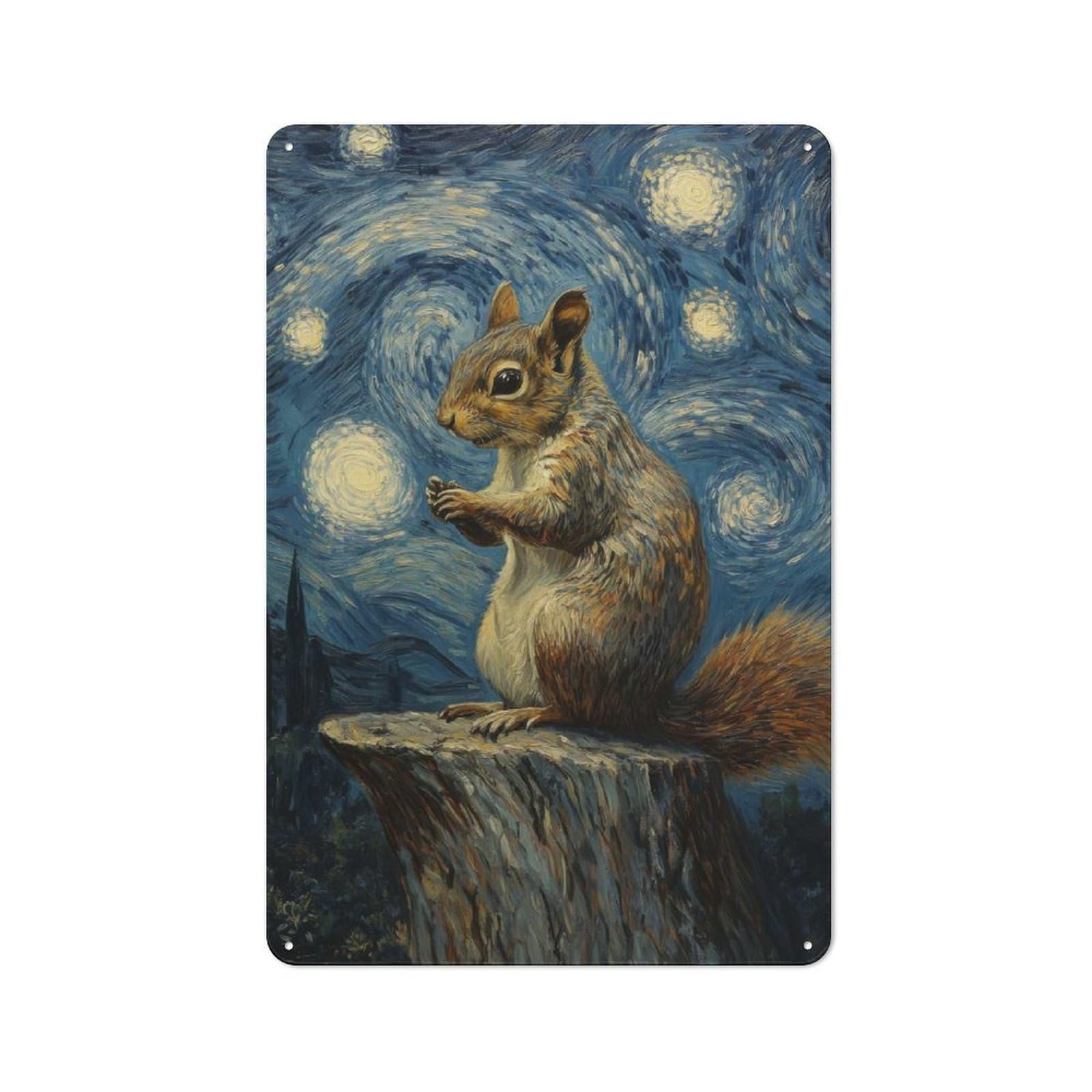 Junmoney Squirrel Under Starry Night Retro Metal Wall Decor 30X20cm, Tin Wall Sign For Bakery, Diner, Cafe Or Family Room