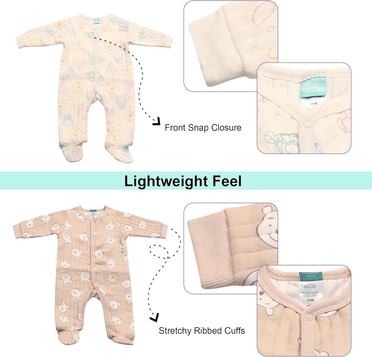 Magic Threadz Disney Clothes Baby Boys 2-Pack Quilted Footed Coveralls Mickey Mouse, Winnie the Pooh and Dumbo (0/3M-6/9M) - Image 6