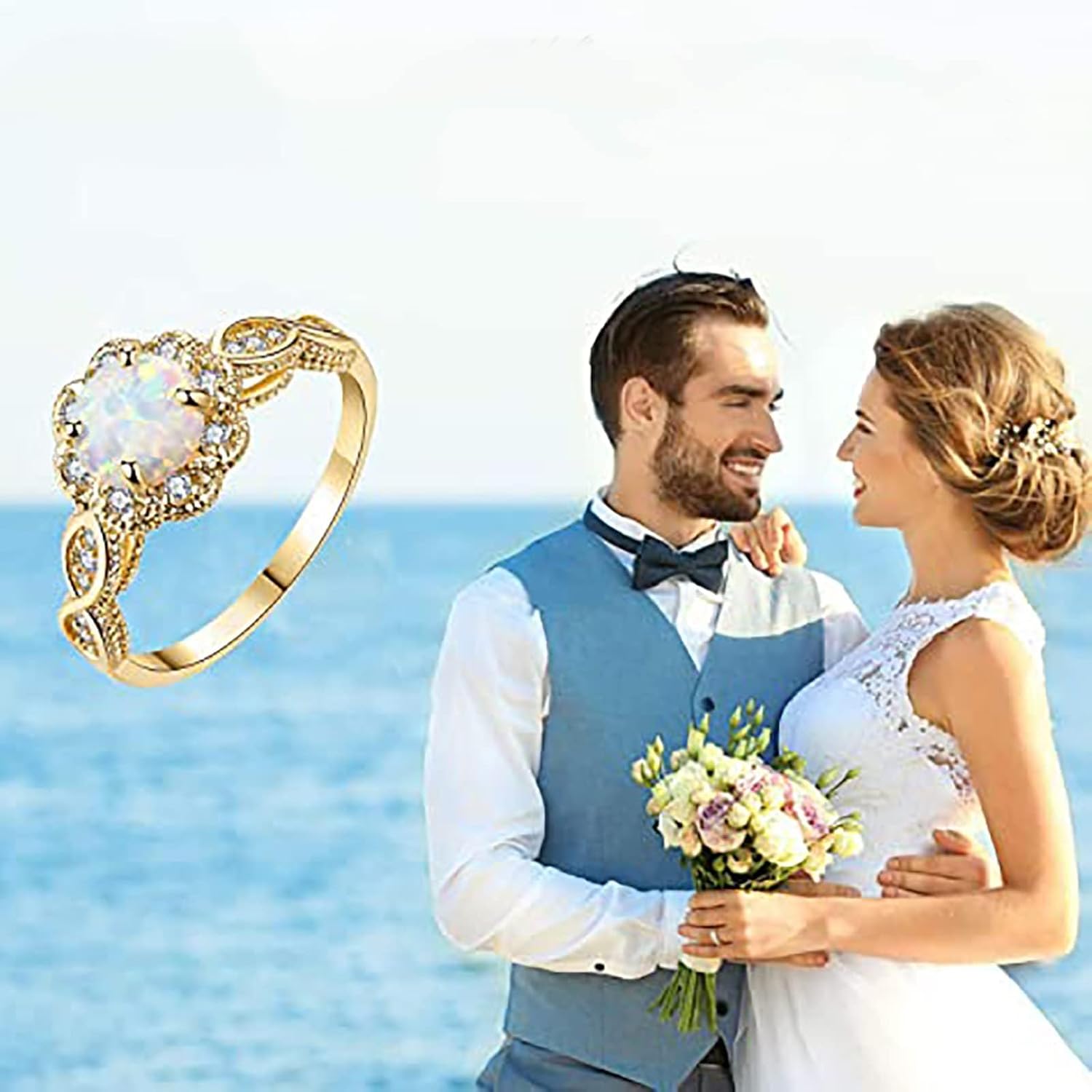 DIYA Opal Engagement Ring 925 Sterling Silver Rose/White/Yellow Gold Plated Opal Rings for Women Moissanite Wedding Ring Anniversary Birthday Valentine's Day Christmas Mothers Day Jewelry Gift for Wife Size 5-10
