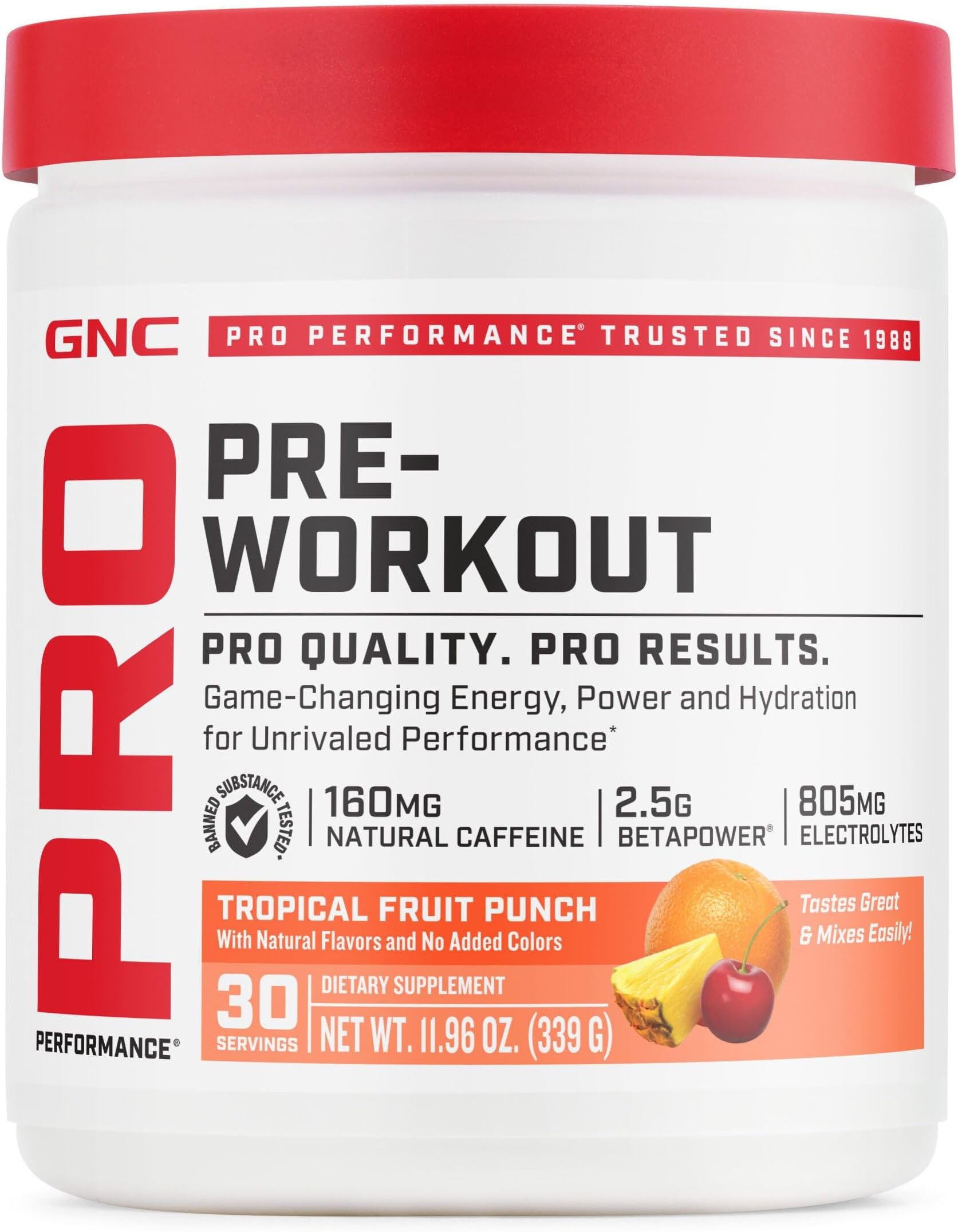 GNC Pro Performance Pre-Workout | Tropical Fruit Punch | 30 Servings
