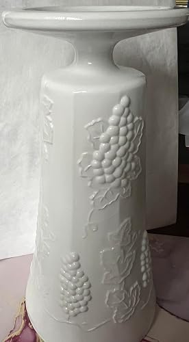 White Milk Glass Pedestal Vase with Embossed Grape Vine, 10 in | Vintage Style, Wedding Centerpiece, Farmhouse Decor, Floral Arrangements, Footed Base
