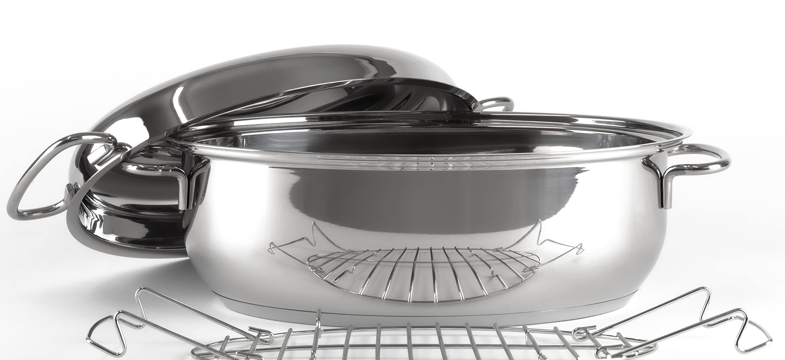 HWD Töpfe Pfannen Bräter mit Deckel für Induktion, 18/10 Edelstahl poliert, Deckel, Thermoknauf, Garsystem, unbeschichtet