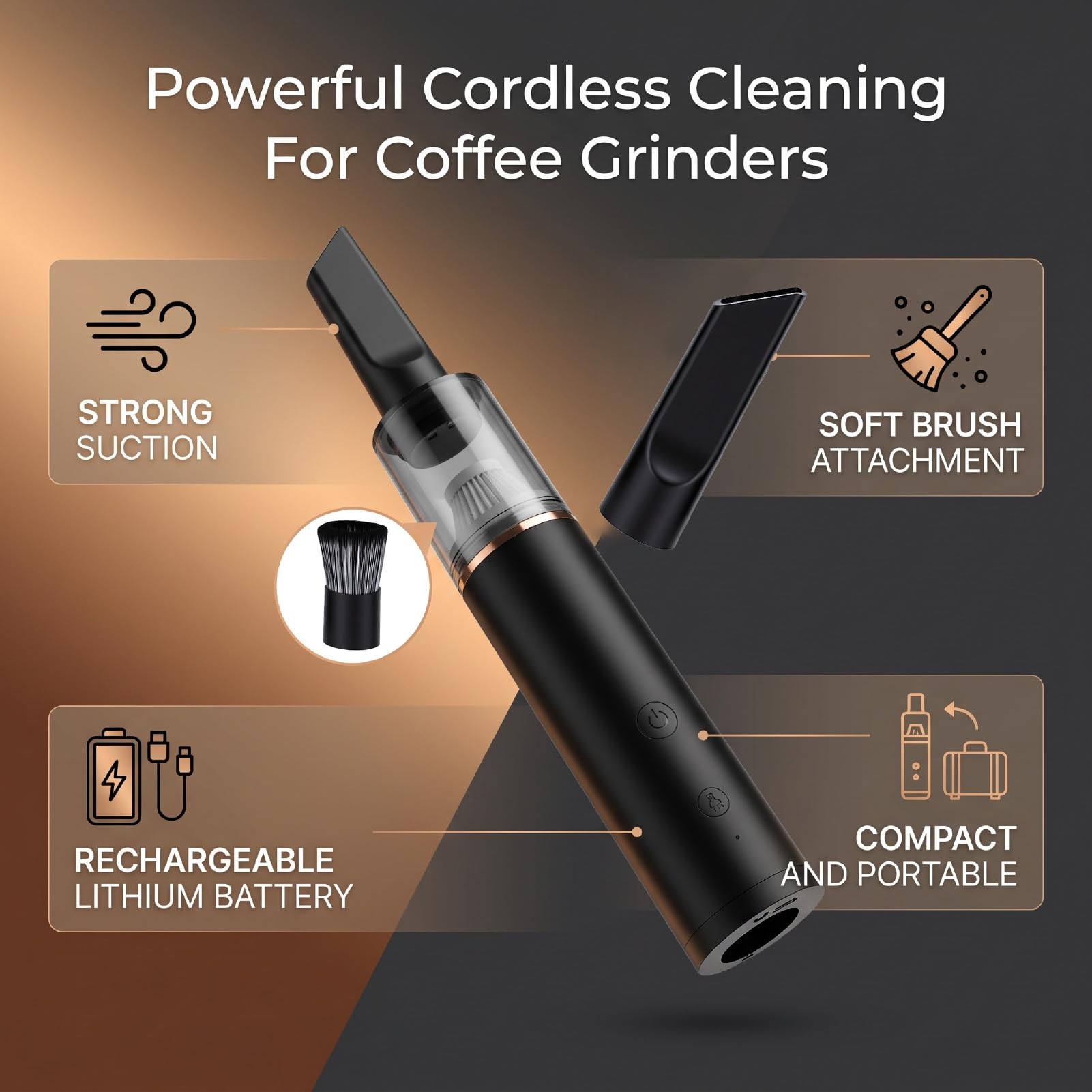 Fabater Macinacaffè Mini Aspirapolvere per Macchina da Caffè (BLACK)