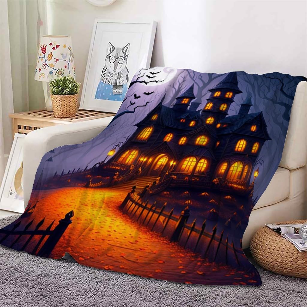 Générique Duży koc na sofę na Halloween, koc polarowy do domu retro, miękki i puszysty koc flanelowy, odpowiedni do łóżek i sof (220 x 240 cm) AL1044