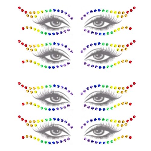 Wehhbtye 4 Sets Rainbow Face Gems, Self Adhesive Pride Festival