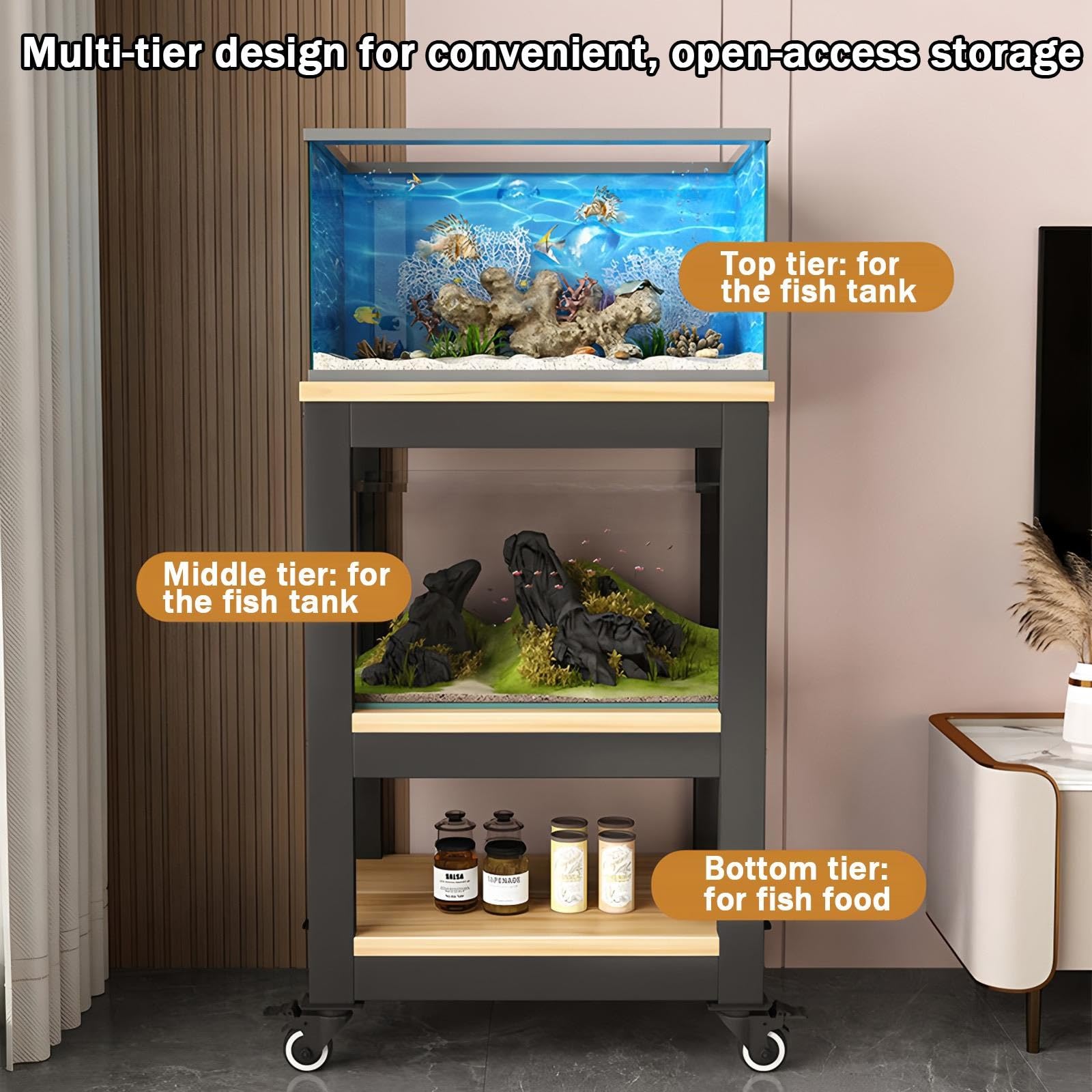 Zfmnoyev Soporte Resistente De 3 Niveles para Acuario con Ruedas Y Espacio
