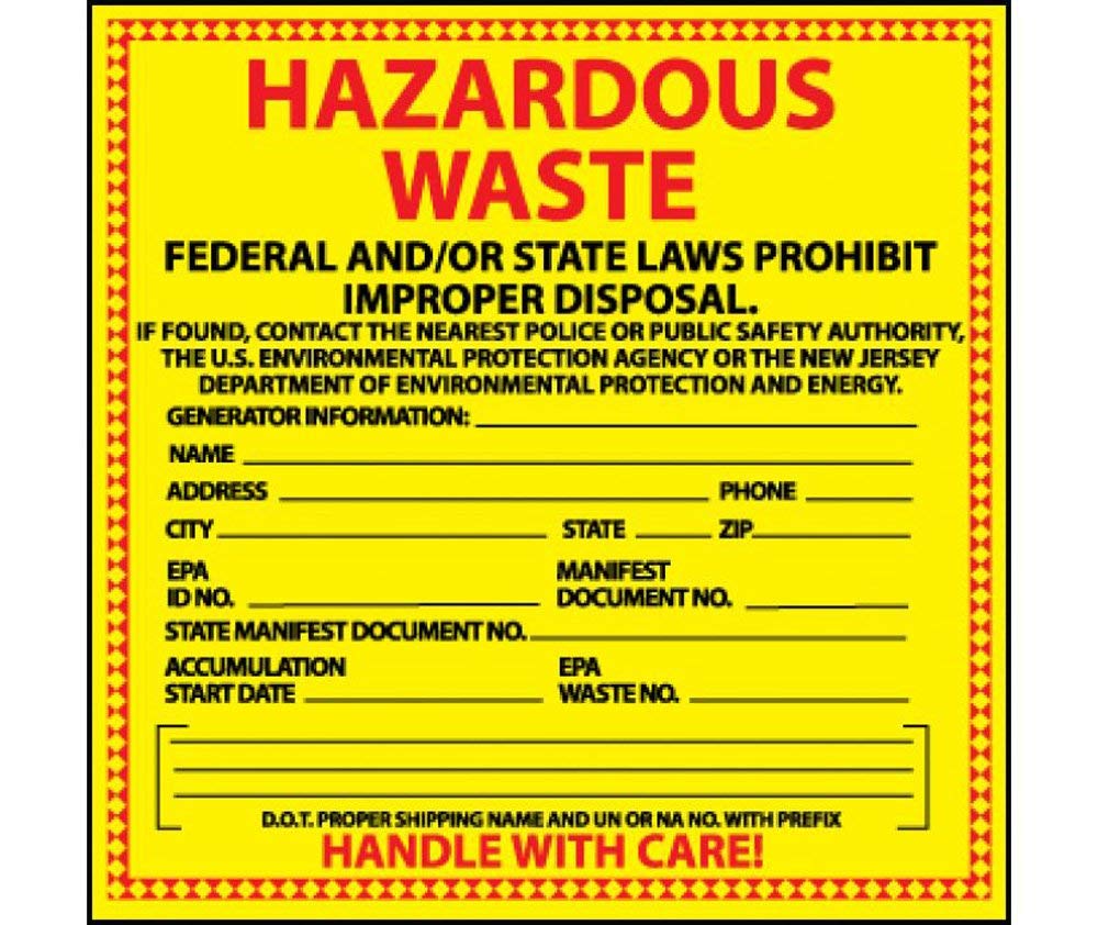 National Marker Corp. HW18 Hazardous Waste New Jersey Hazmat Label Industrial