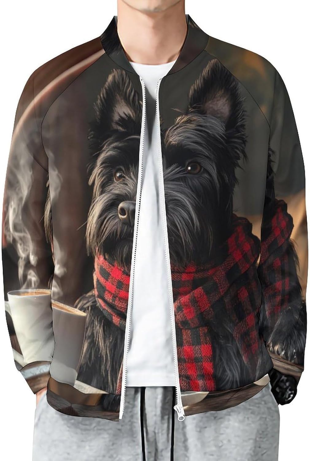 Cute Scottish Terrier Dog Men's Zip Up Sweatshirt Casual Sweater Jackets Long Sleeve Tops Lightweight Coat