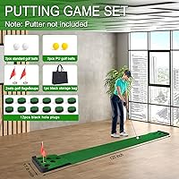 Vista 5 de Juego de Putting de Golf con Borde Frontal para Interiores y Exteriores, Alfombra de Putting de Golf Incluye 4 Pelotas, 1 Bolsa Portátil, 2 Banderas