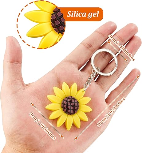 Miniatura 2 de WILLBOND 36 llaveros de girasol, colgantes, mochila, colgante, botón de girasol, llavero para fiesta de cumpleaños de verano