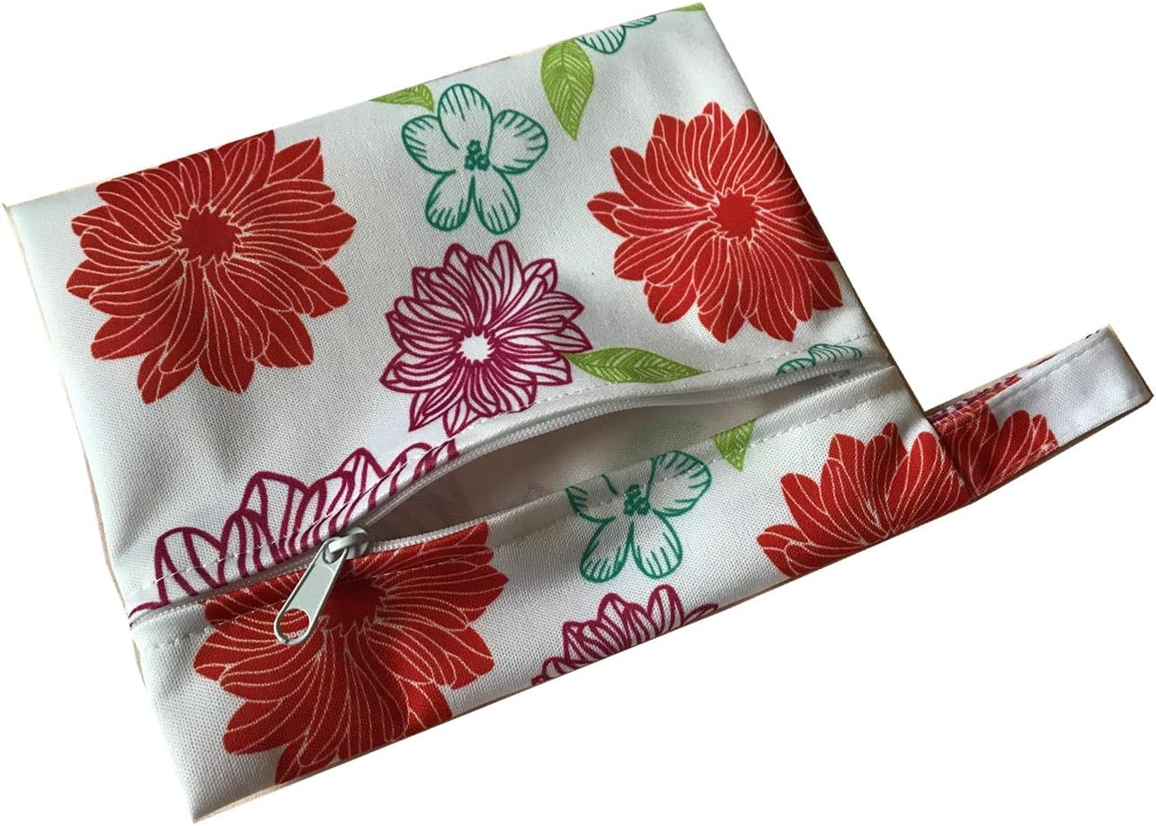 MUMBABY 12 Pieces Set 2 Pieces Mini Wet Bags and 10 Pieces Charcoal Bamboo Mama Cloth/Menstrual Pads/Reusable Sanitary Pads (AI Flower & Purple Flower, 10 inch)