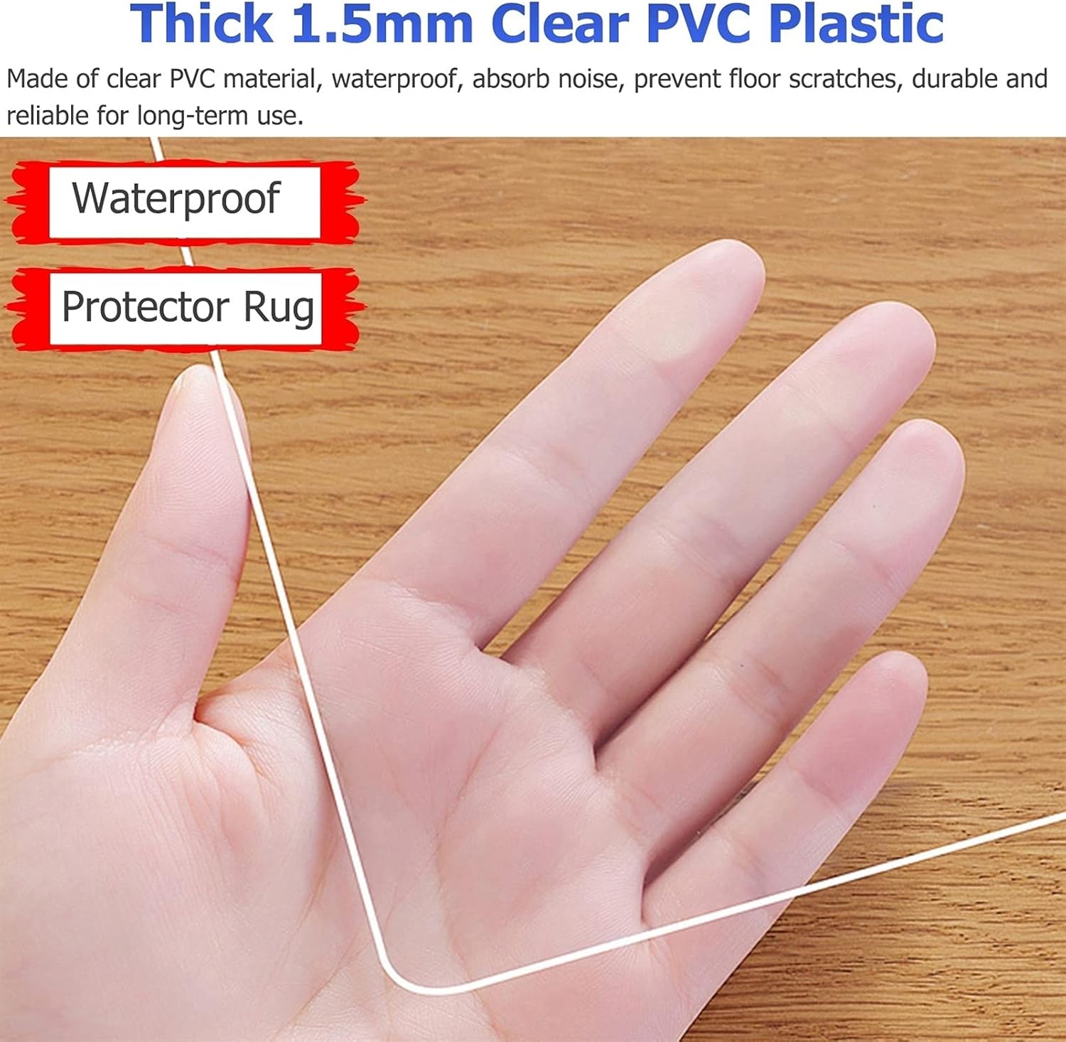 Door Entryway Carpet Protector Mat,Transparent Floor Mat for Hard Wood Floor, Home Office Chairs Hardwearing Mat, Thick Plastic PVC Table Runner(105x525cm(3.4ftx17.2ft))