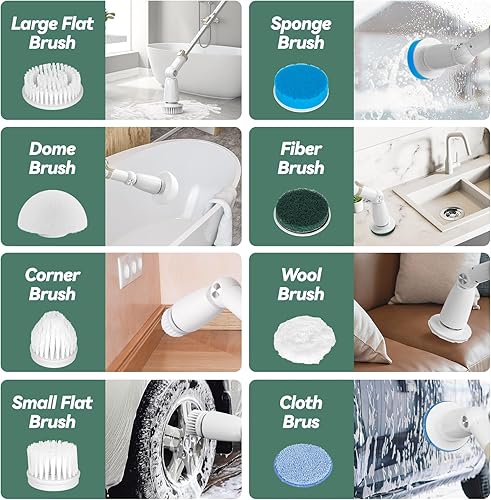 Miniatura 4 de DIAFIELD Limpiador eléctrico giratorio, cepillo de limpieza inalámbrico con 8 cabezales de cepillo reemplazables y mango de extensión desmontable y