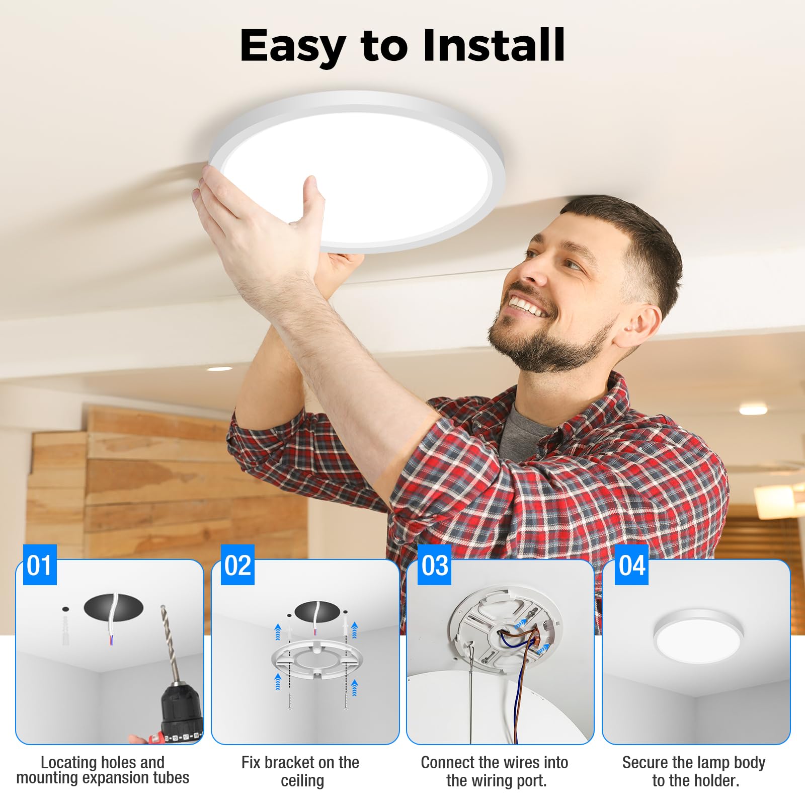 Peasur Plafon Led Techo Baño, Plafon Redondo Techo Led 3000/3500/4000/5000/6500K 24W, Lámpara IP54 Impermeable, Para Sala De Estar Baño Dormitorio Cocina Pasillo Sótano Oficina, 300 * 16mm 1Pack