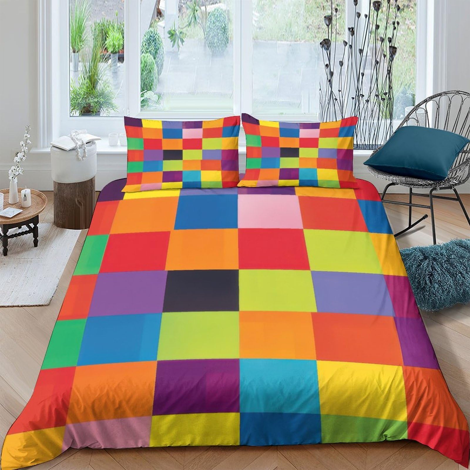 Ctjqhvkz Style-1 3D Printed Colorful Patchwork Fitted Sheet Microfiber Soft Anti-Slip Rainbow Mosaic Bed Cover For Bedroom Guest Room Single（135X200cm）