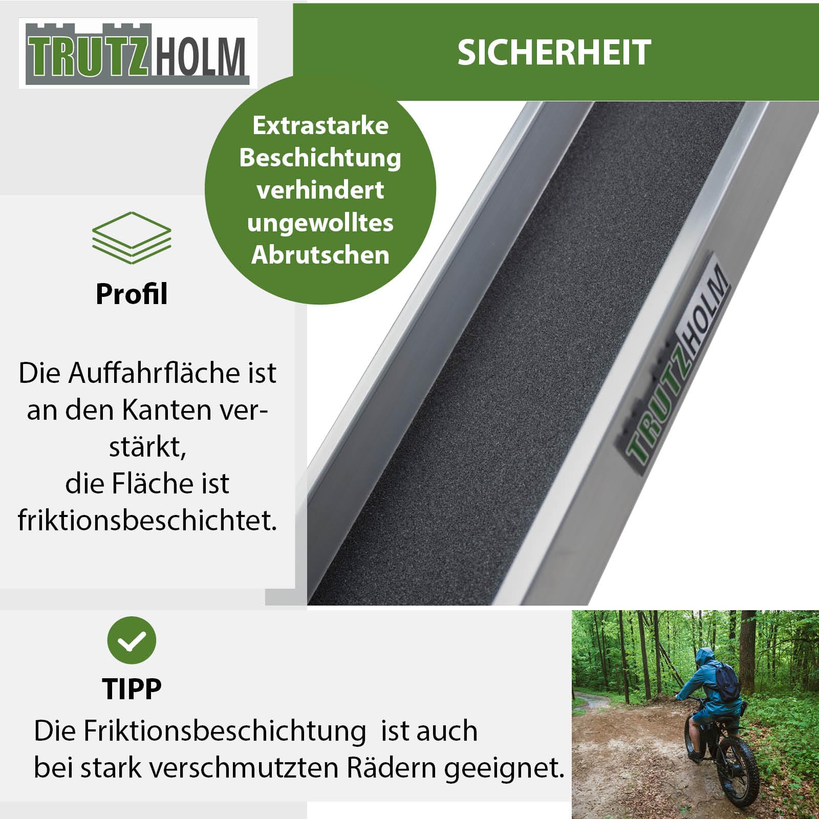TRUTZHOLM 1x Auffahrschiene Alu Gesamtlänge 194 cm Traglast 50 kg Lauffläche mit Anti-Rutsch Beschichtung Verladeschiene für E-Bike Fahrrad Pedelec Treppenrampe Fahrradrampe Auffahrrampe Fahrrad