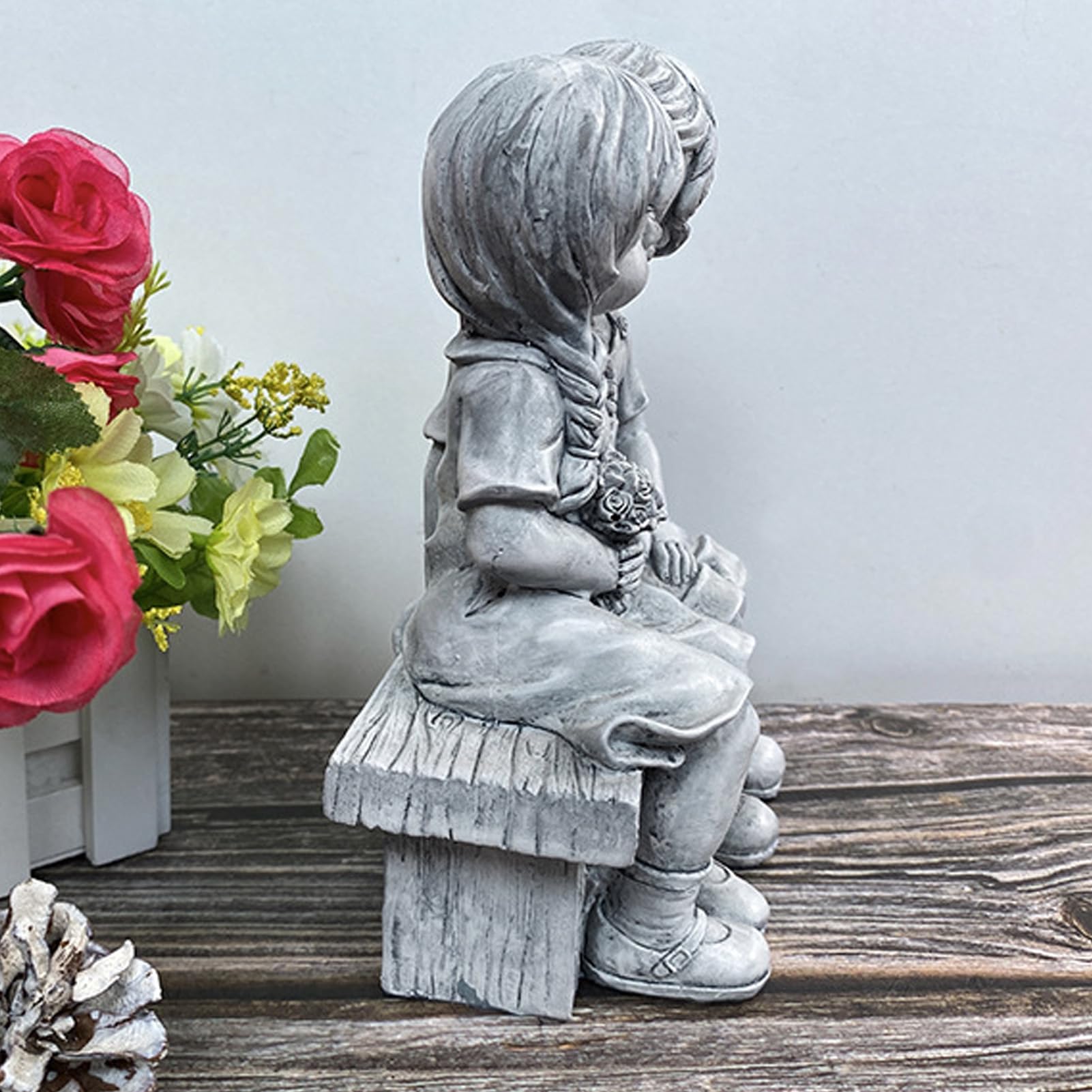 Statua da giardino per bambini e ragazzo, scultura decorativa per bambini, in resina, impermeabile, per cortile, patio, aiuola