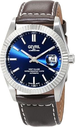 Gevril Mens West Village Automatic Watch, Genuine Italian Leather Strap