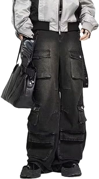 Mens Baggy Jeans Wide Leg Jeans Men High Waisted Jean Men's Loose Casual Rock Style Jean with Pockets