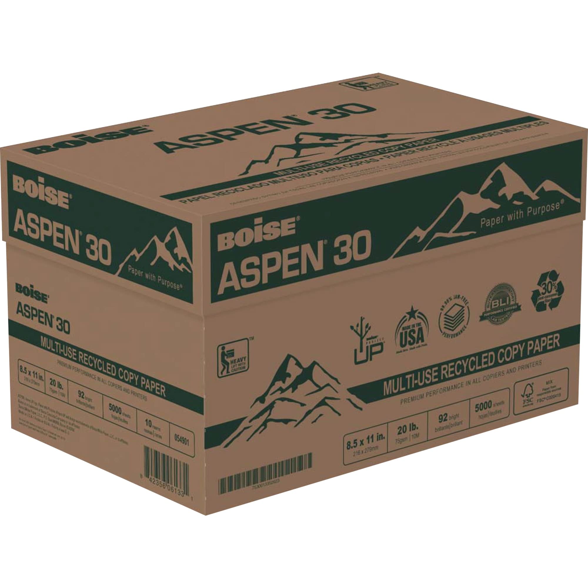 Boise Aspen 30% recyklingowany 20 1/2 x 31 cm 60 kg biały papier biurowy 5000 liczba (054901)