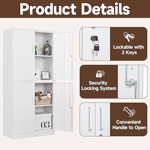 Miniatura 32 de Armario de almacenamiento de metal, gabinetes de garaje de 2 puertas, caninete de herramientas de utilidad de acero, caninetes de bloqueo corto con