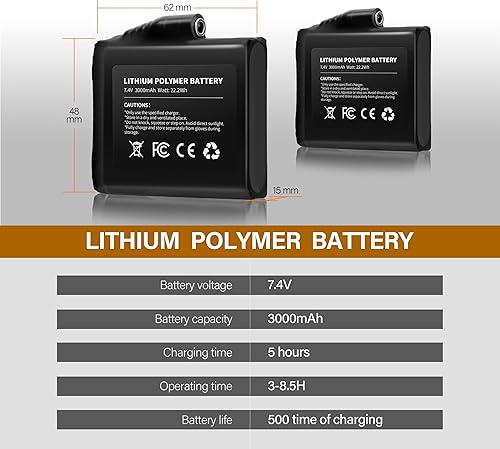 Miniatura 5 de Baterías recargables de iones de litio de 7.4 V 2500 MAH3000 MAH para guantes térmicos (2 unidades incluidas)