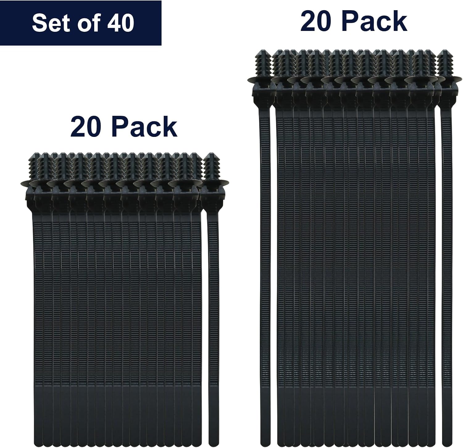 Push Mount Zip Ties 8 inch + 6 inch, Universal Automotive Wiring Cable Management Zip Ties - Pack of 40