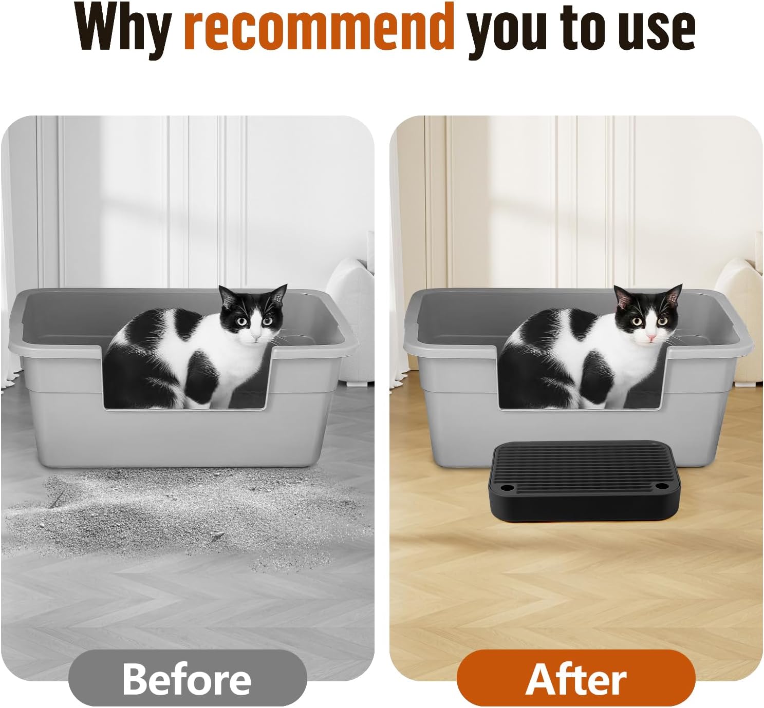 Cat Litter Box Ramp Mat Self-Cleaning Step Pedal Easy Clean Ideal for All Cats (Black)
