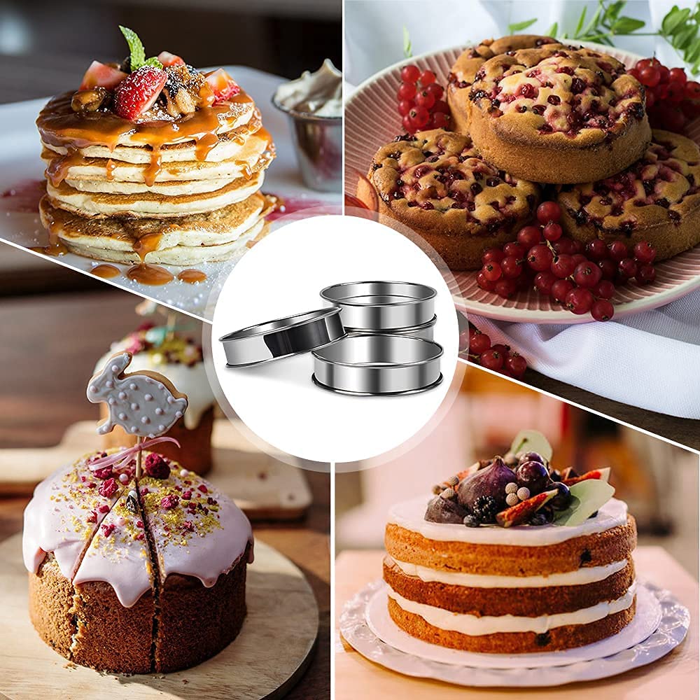Anelli per Torta 8 Pezzi Anelli per Focaccine in Acciaio Inox 304 per Crostata da Dessert Mousse Torte di Frutta Pancake 8 x 2,5 cm