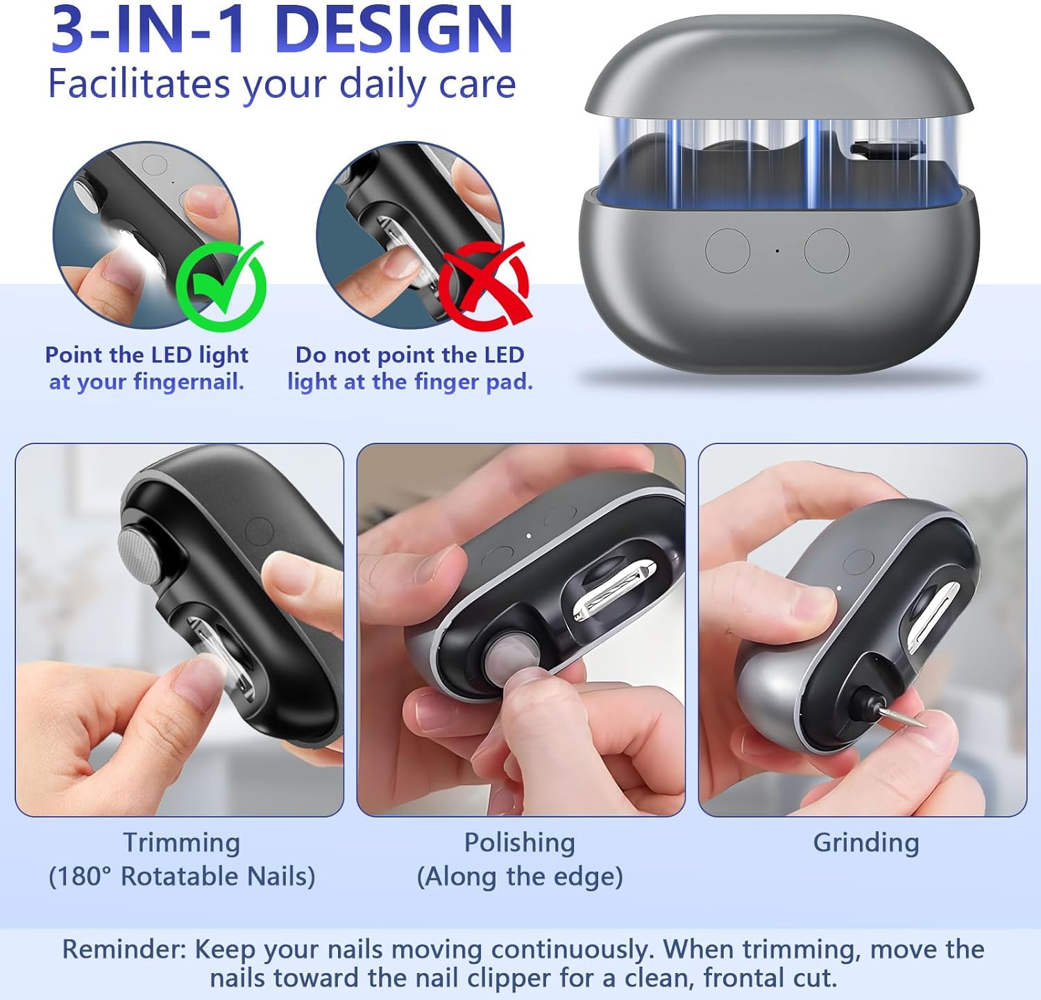 2026 Upgraded 3-in-1 Electric Nail Clippers for Seniors with LED Light, 2-Speed Automatic Nail Trimmer, Cutter for Seniors Adults Kids