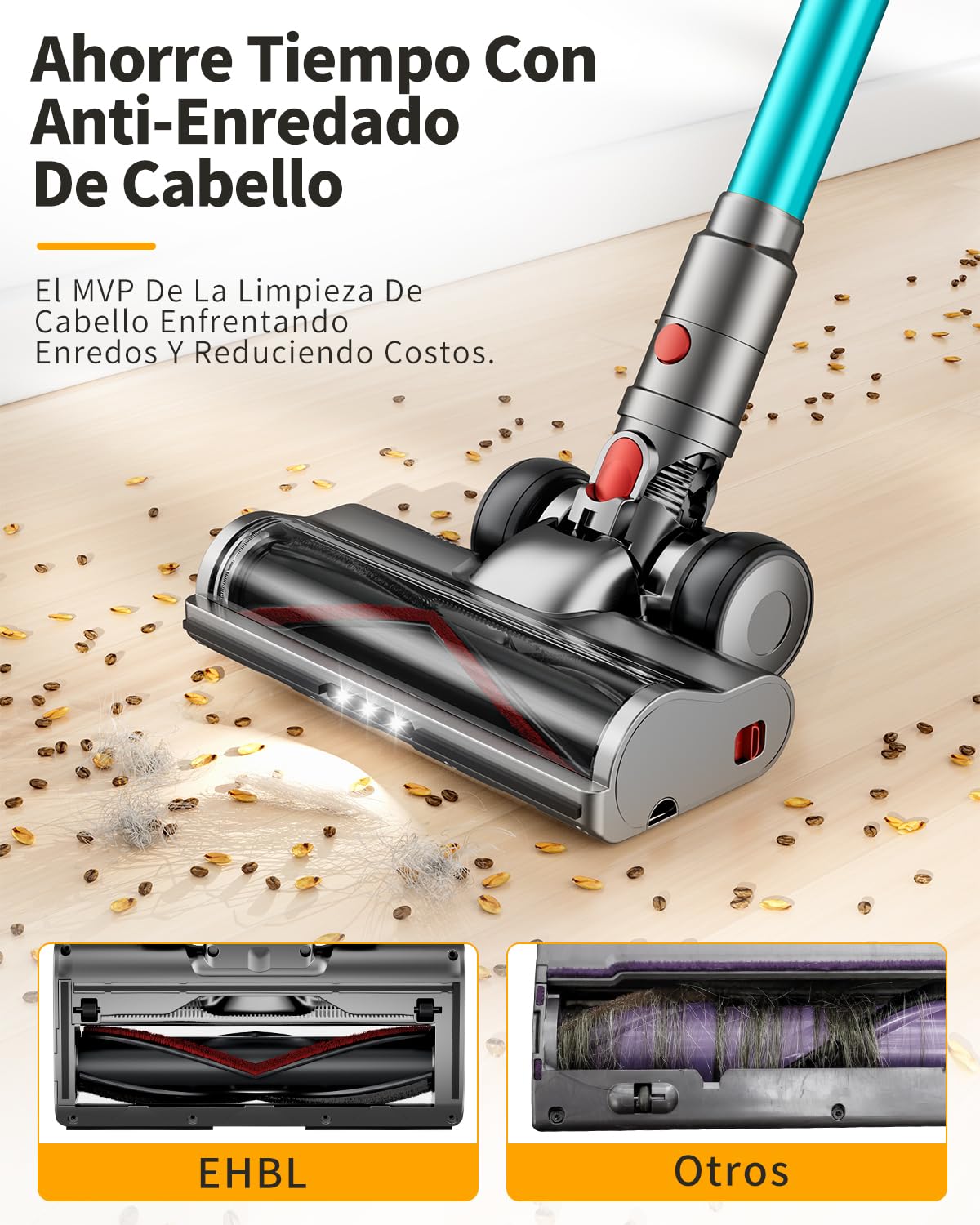 60KPa/600W Aspiradora sin Cable, Aspiradora Fregadora Sin Cable Potente hasta 75Mins, con Carga de Pared Smart Screen, Cepillo Antienredos, Alfombra Pelo Mascota Suelo Sofá