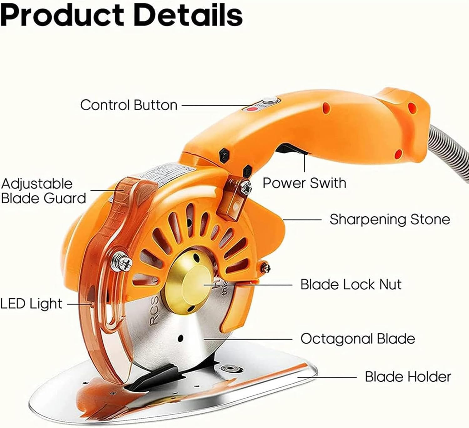 5-Speed Electric Rotary Cutter, Hand-Held Fabric Cutting Machine with Automatic Sharpening Function, Round Knife Cloth Cutting Machine for Carpet, Leather, Felt