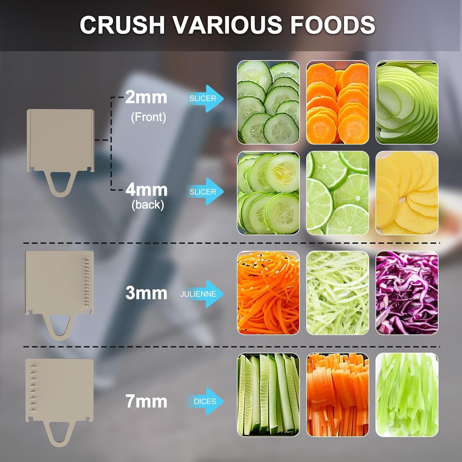 Eletronova Safe Mandoline Slicer for Kitchen, Vegetable Slicer for Kitchen，Kitchen Food Slicer, French Fry Cutter Julienne Dicer for Vegetables Grey (White & Green) (White & Light Gray)