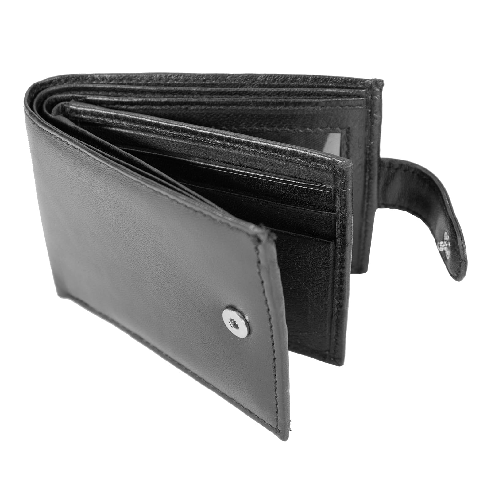 Paul Walter Mens Genuine Lambskin Soft Leather Bifold Credit Card Holder Thin Black Wallet