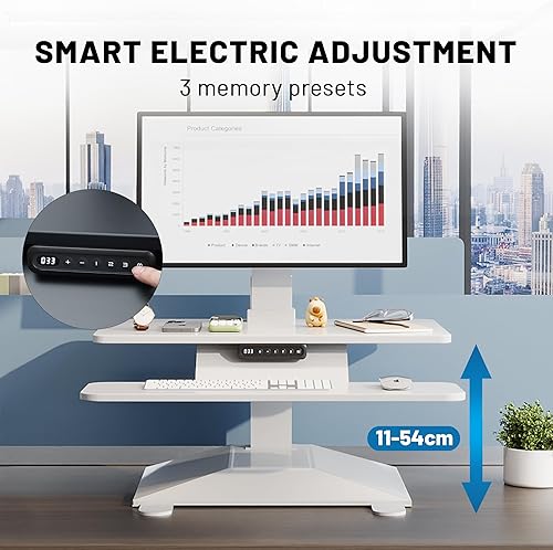 Miniatura 4 de Convertidor eléctrico de escritorio de pie de 28 pulgadas de ancho, elevador de escritorio ajustable en altura, estación de trabajo para