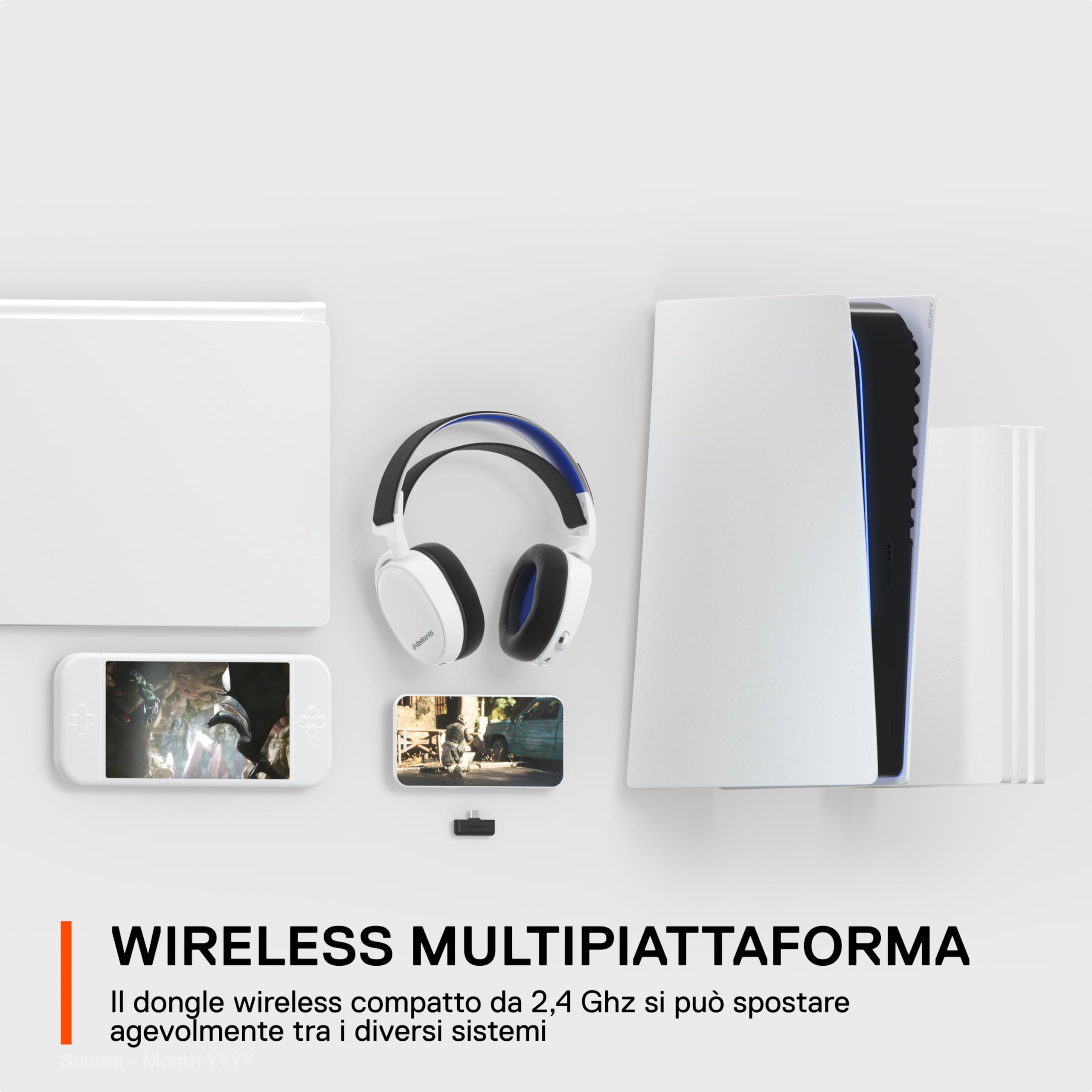 SteelSeries Arctis 7P+ - Wireless Cuffie da gaming - 2.4 GHz senza perdite - 30 ore di durata della batteria - Per PS5, PS4, PC, Mac, Android e Switch - Bianco