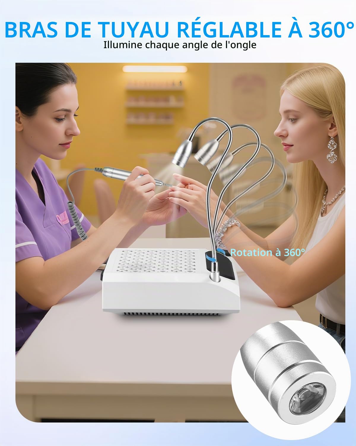 4 In 1 Ponceuse pour Ongles Professionnel, Aspirateur Poussiere Ongle, Repose Main Ongle avec Réglable à 360° Lumière Led, 30000 Rpm Lime a Ongle Electrique, Machine a Ongle pour Salon/Maison