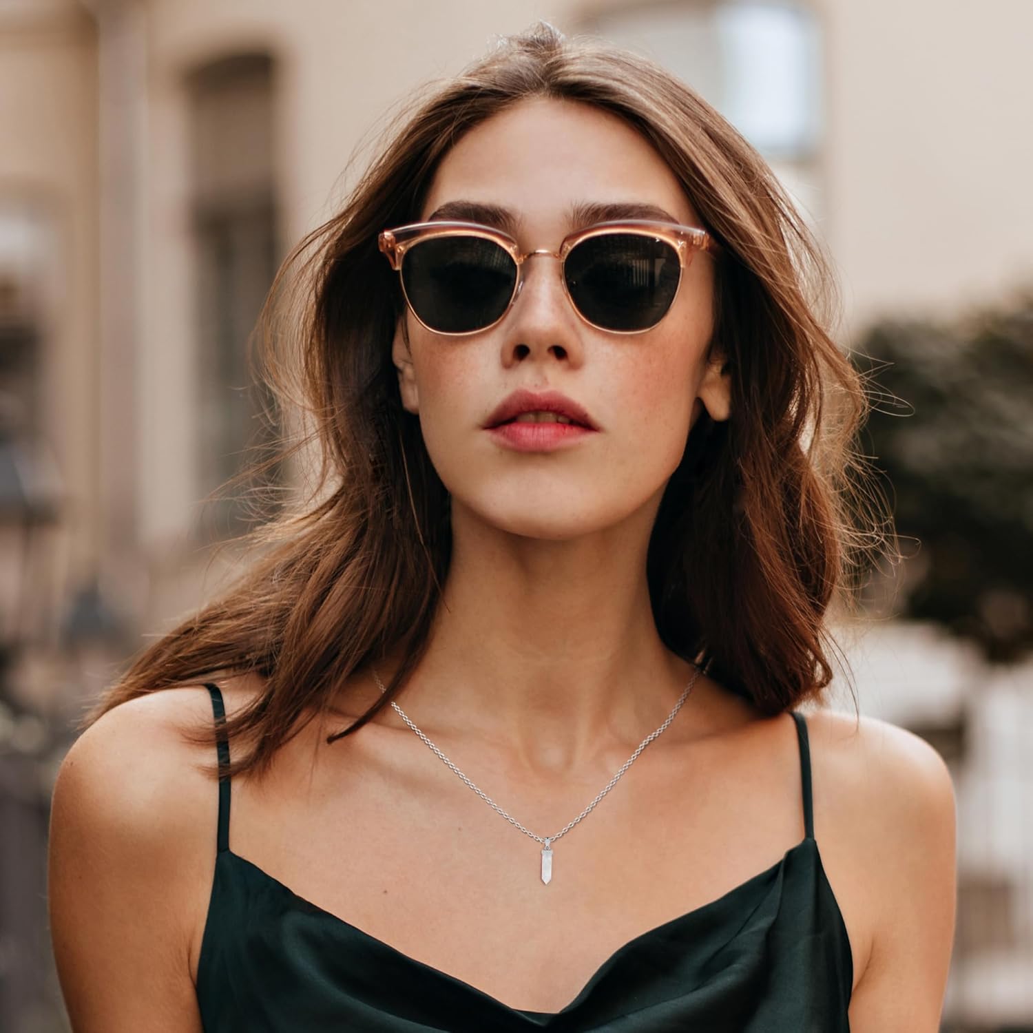 Hexagonal Shape Natural Gemstone Pendant Necklace for Women, Birthstone Jewelry Gifts for Her Birthday, Anniversary, Graduation (15x3.5mm, Bezel-Set) - Image 5