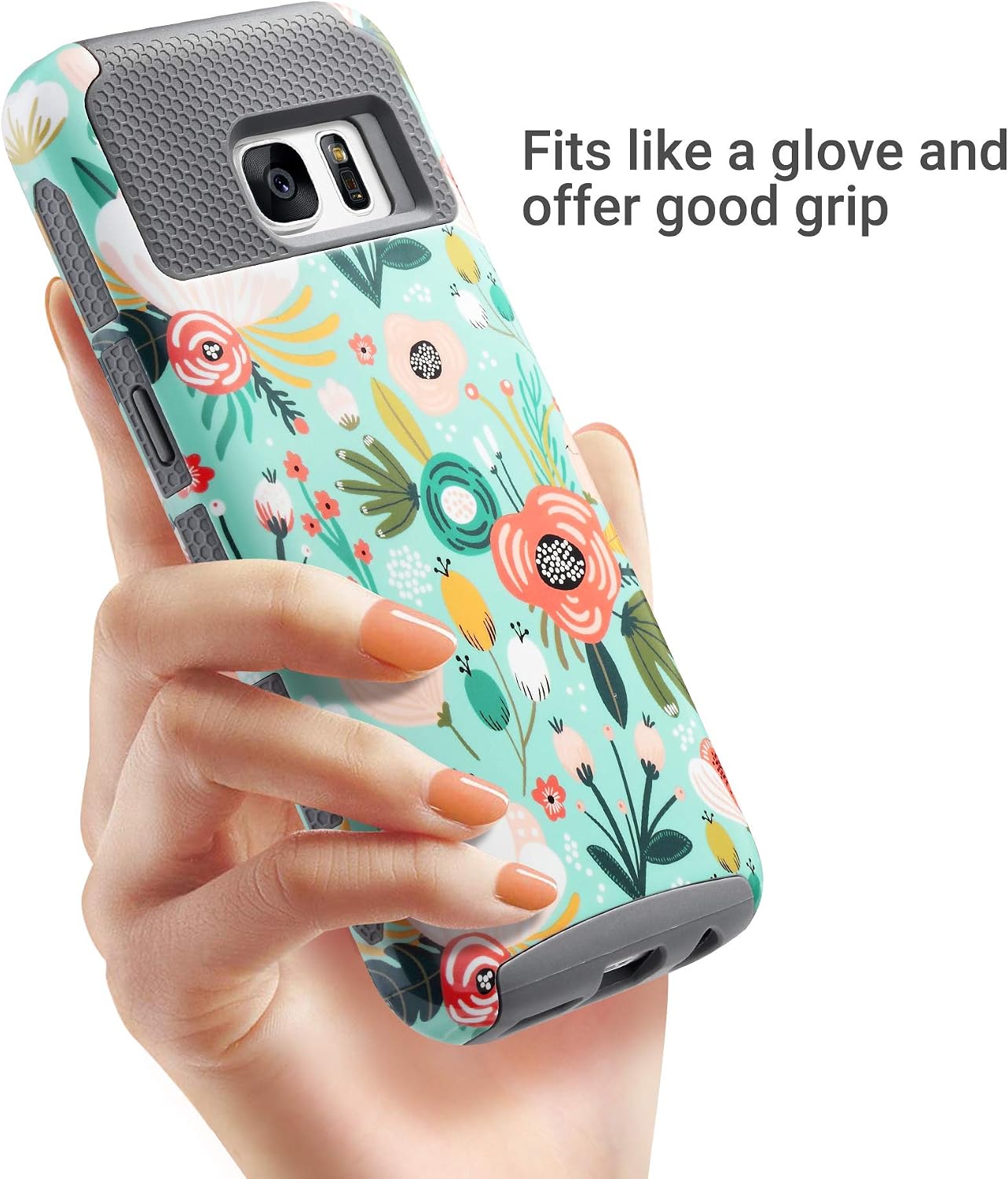 ULAK S7 Case, Galaxy S7 Case, Hybrid Case for Samsung Galaxy S7 2016 Release Dual Layer Style Hard Cover (Mint Floral) Will not Fit S7 Edge