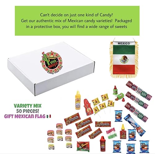 Miniatura 2 de Candy House Latin Caja de dulces mexicanos, Food Sweet Snacks Gift Crate Box Assorted mix 50 unidades, entre otros con una bandera mexicana como