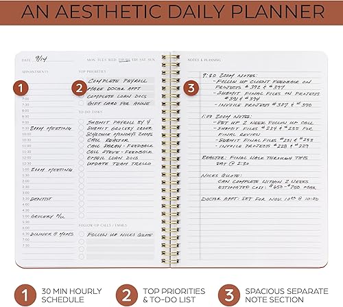 Miniatura 2 de Hermoso planificador diario y cuaderno con horario por hora, bloc de notas estético en espiral para organizar fácilmente tus tareas y citas,